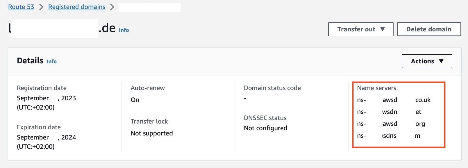 The final, correct settings in the registered domain section